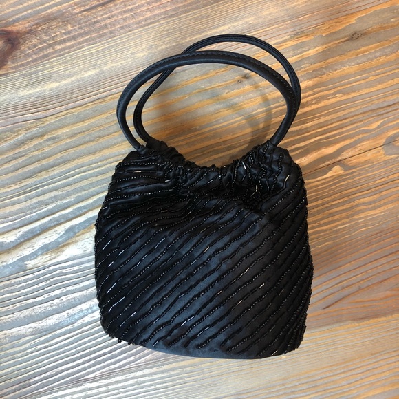 Ann Taylor Silk Beaded Black Evening Bag - Picture 3 of 8